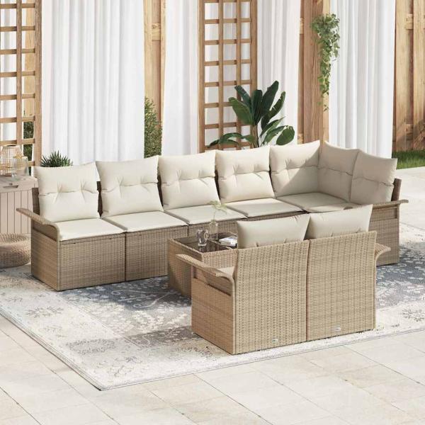 ARDEBO.de - 9-teiliger Garten Sofa Set mit Kissen Braun Poly Rattan