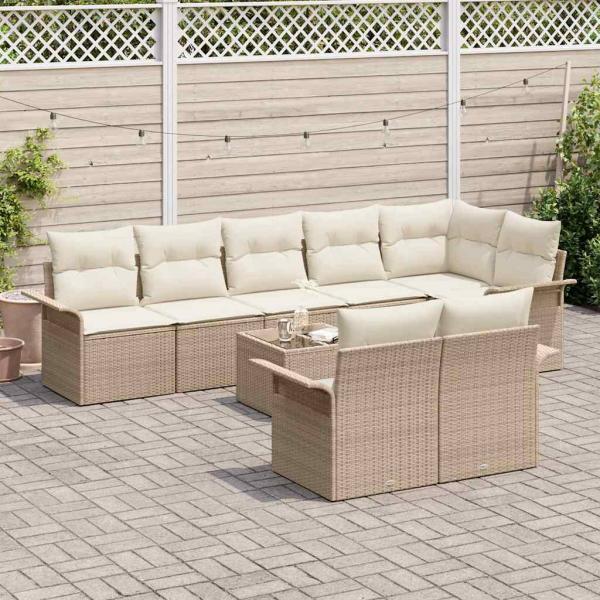 9-teiliger Garten Sofa Set mit Kissen Braun Poly Rattan