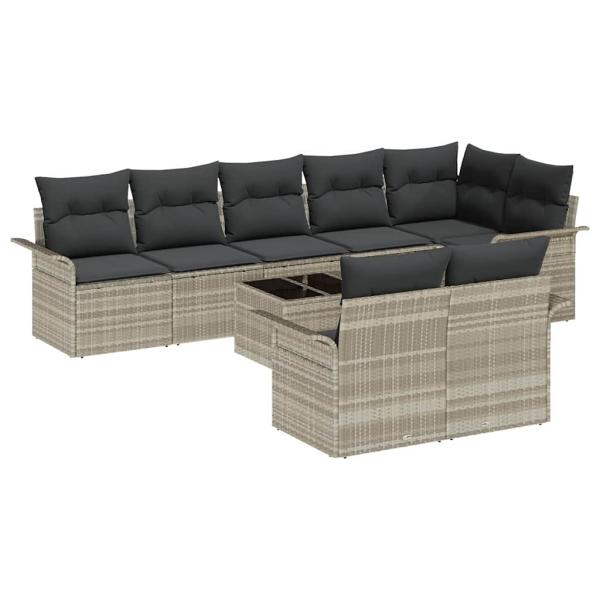 9-teilige Garten Sofa Set mit Kissen Graues Poly Rattan