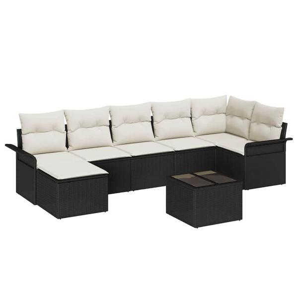 7-teiliges Garten-Sofa-Set mit Kissen in Braun aus Poly-Rattan