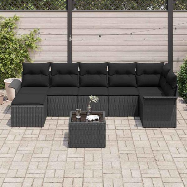 8-teiliges Garten-Sofaset mit Kissen Beige Poly Rattan