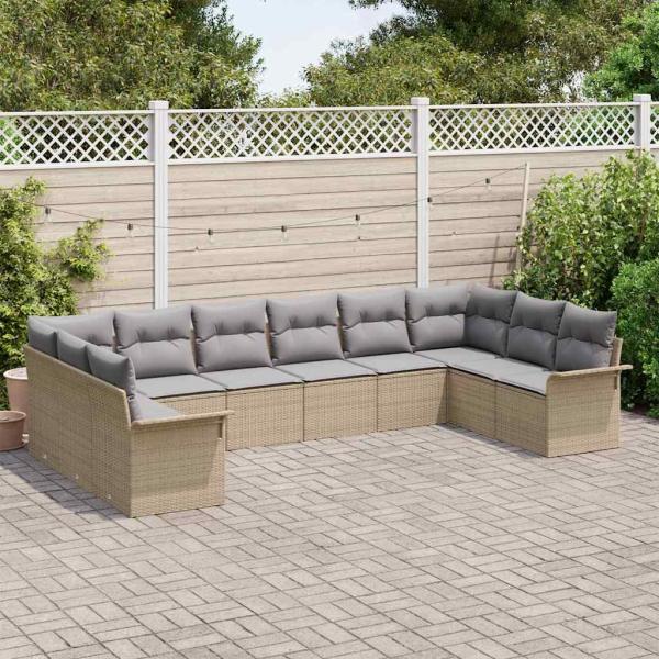 Gartensofa-set 10 stk. Beige Poly-Rattan