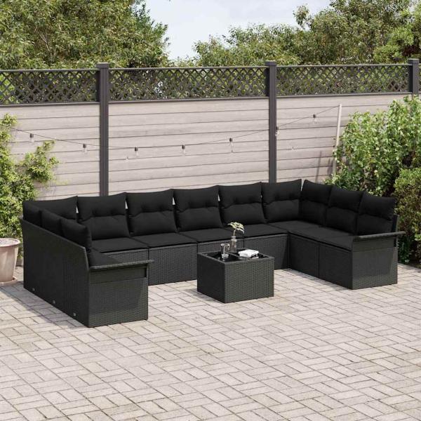 11-teiliges Garten Sofa Set mit Kissen Beige Poly-Rattan