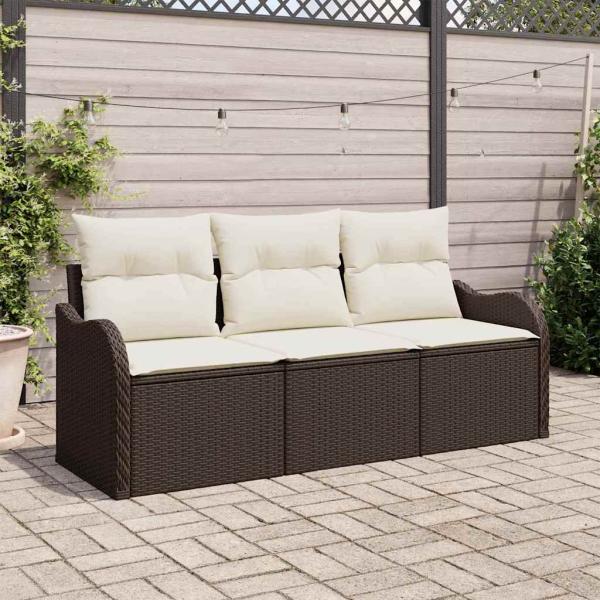 ARDEBO.de - 3-teiliges Garten Sofa Set mit Kissen Braun Poly Rattan