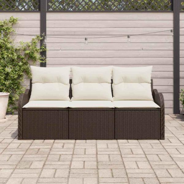 3-teiliges Garten Sofa Set mit Kissen Braun Poly Rattan
