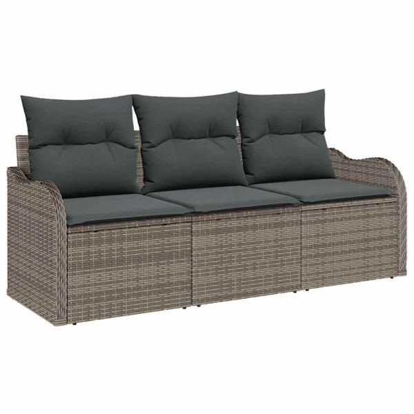 3-teiliges Garten Sofa Set mit Kissen Grau Poly Rattan