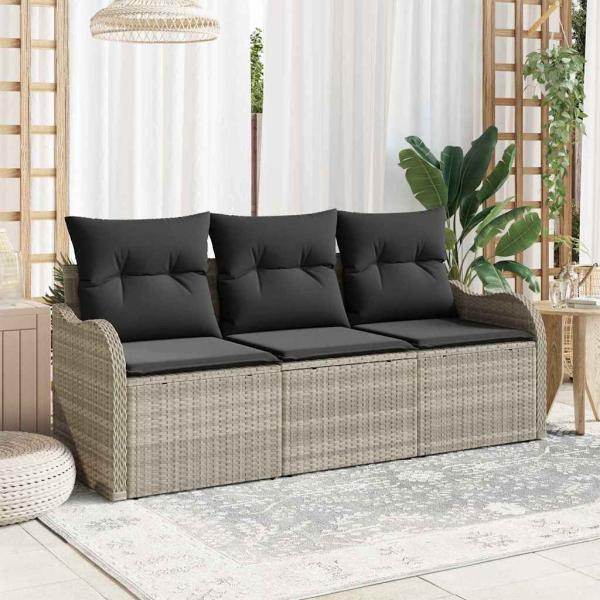 ARDEBO.de - 3-teiliges Garten-Sofa-Set mit Kissen Hellgrau Poly-Rattan