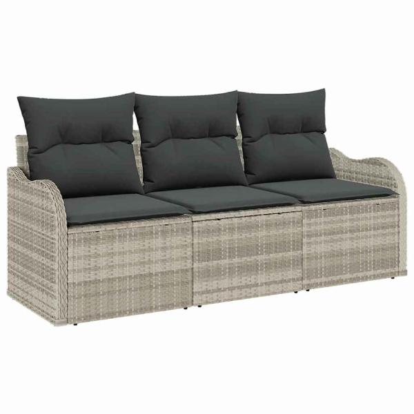 3-teiliges Garten-Sofa-Set mit Kissen Hellgrau Poly-Rattan