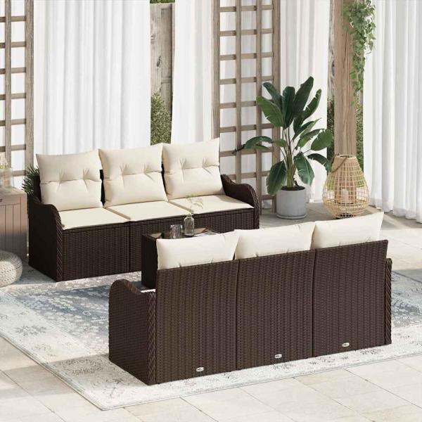 ARDEBO.de - 7-teiliges Garten-Sofa-Set mit Kissen in braunem Poly-Rattan