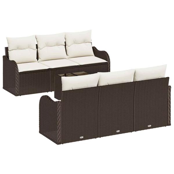 7-teiliges Garten-Sofa-Set mit Kissen in braunem Poly-Rattan