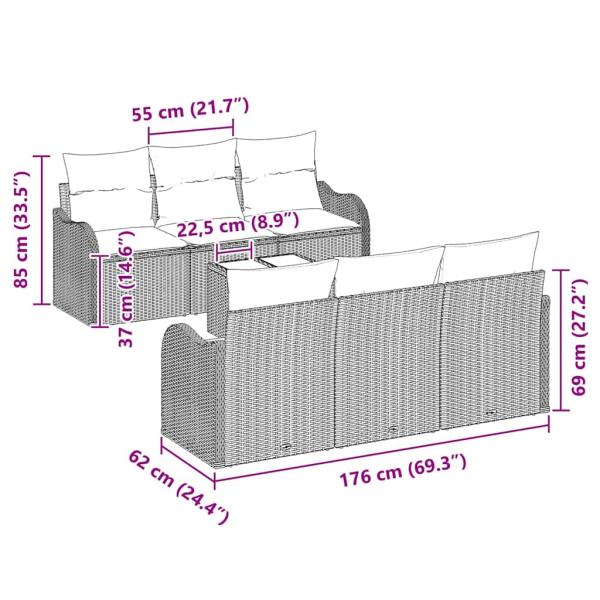 7-teiliges Garten-Sofa-Set mit Kissen Hellgrau Poly-Rattan
