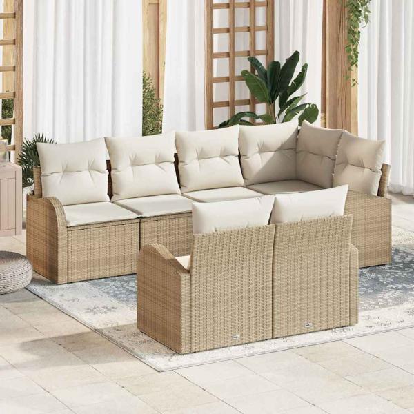 ARDEBO.de - 7-teiliges Garten Sofa Set mit Kissen Beige Poly Rattan