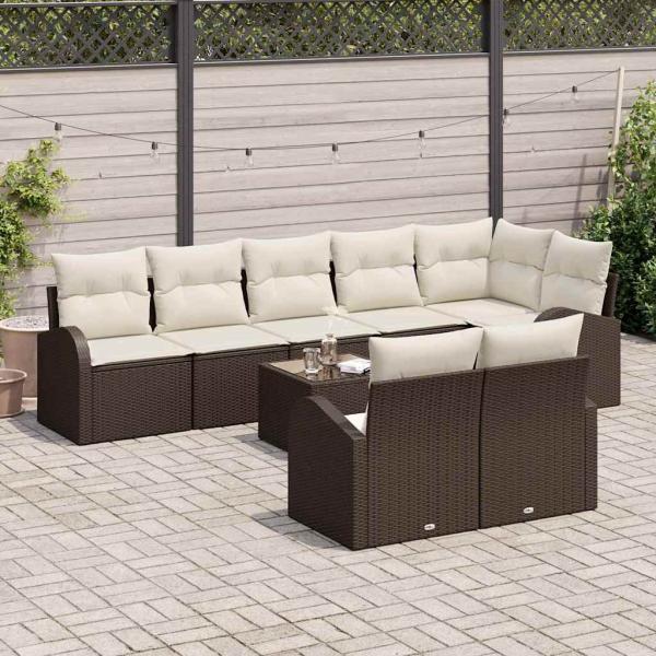 8-teiliges Garten-Sofa-Set mit Kissen Grau Poly-Rattan