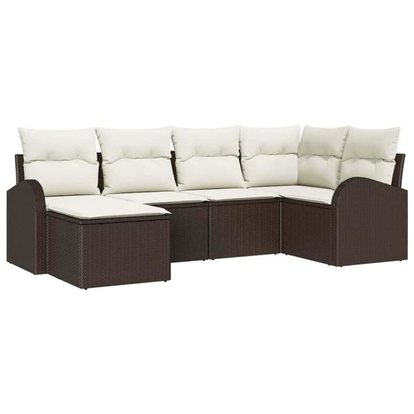 6-teiliges Garten Sofa Set mit Kissen Braun Poly Rattan