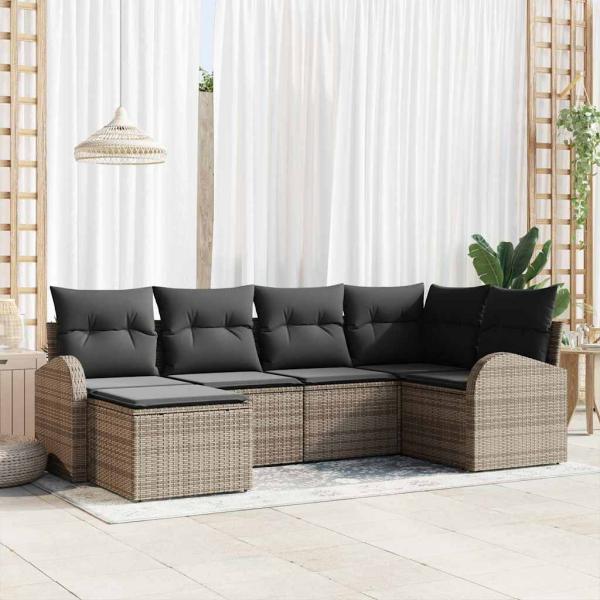 ARDEBO.de - 6-teiliges Garten-Sofa-Set mit Kissen in Grau aus Poly-Rattan