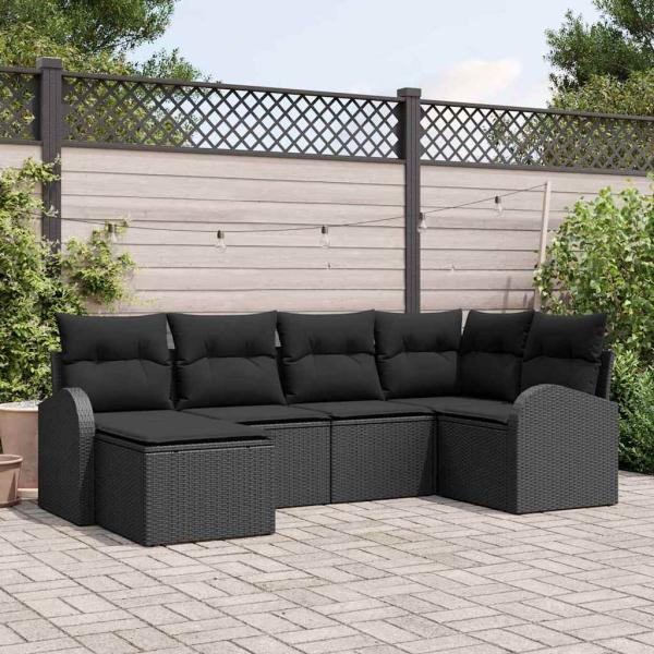 ARDEBO.de - 6-teiliges Garten Sofa Set mit Kissen Schwarz Poly Rattan