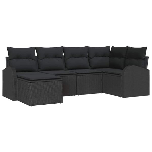6-teiliges Garten Sofa Set mit Kissen Schwarz Poly Rattan