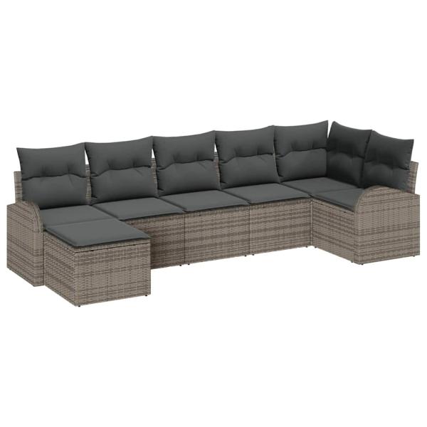 Garten Sofa Set Set von 7 Grau Rattan, Polyesterkissen