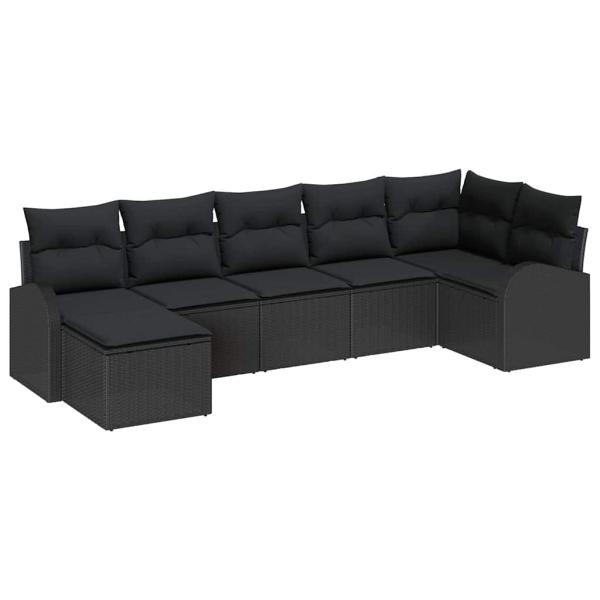 Garten Sofa Set 7-teilig Schwarz Poly Rattan Outsidesofa