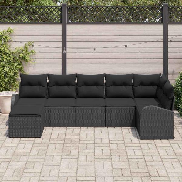 Garten Sofa Set 7-teilig Schwarz Poly Rattan Outsidesofa