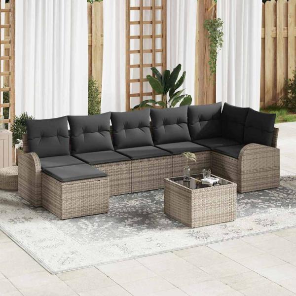 ARDEBO.de - 7-teiliges Garten Sofa Set mit Kissen schwarzes Poly Rattan