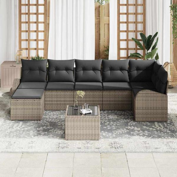 7-teiliges Garten Sofa Set mit Kissen schwarzes Poly Rattan