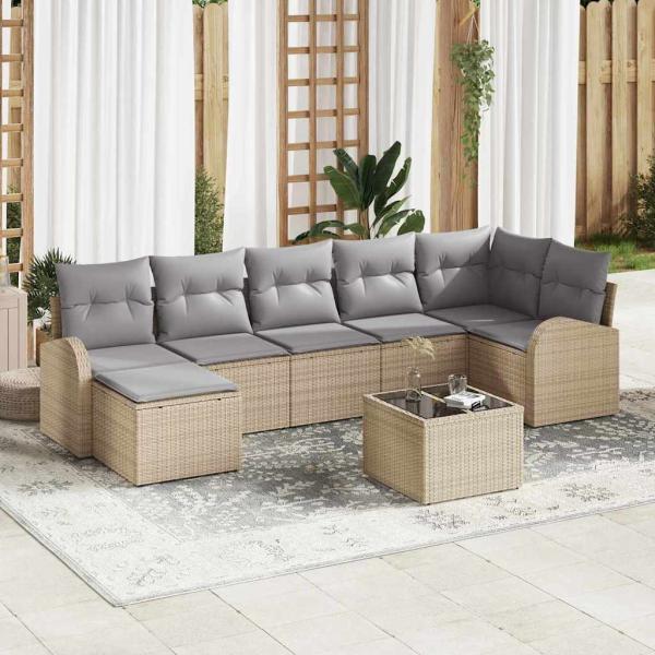 ARDEBO.de - 8-teiliges Garten Sofa Set mit Kissen Schwarz Poly Rattan