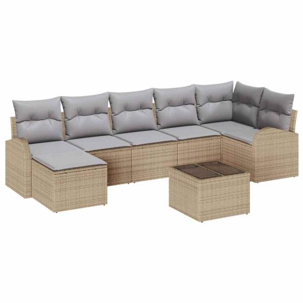 8-teiliges Garten Sofa Set mit Kissen Schwarz Poly Rattan