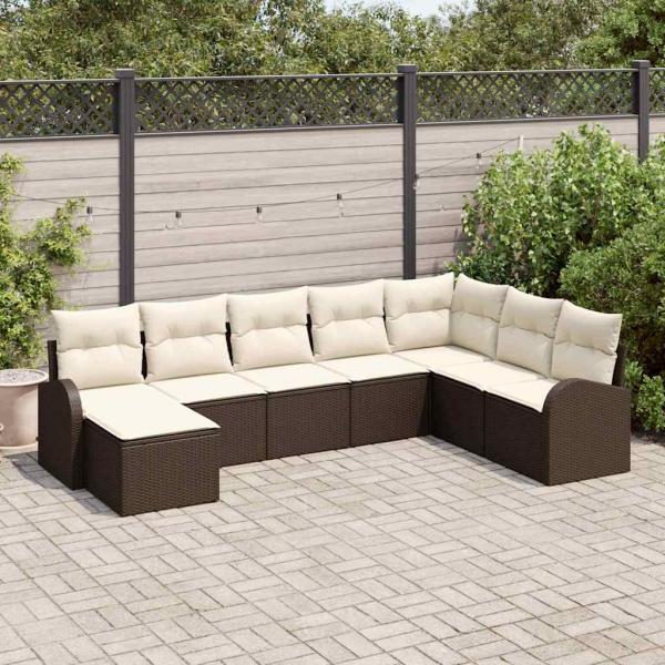 ARDEBO.de - 8-teiliges Garten-Sofa-Set mit Kissen aus braunem Poly-Rattan
