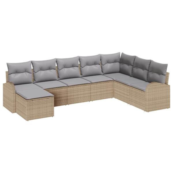 Garten Sofaset Set aus 8 Beige Rattan und Stoff Garten Sofaset