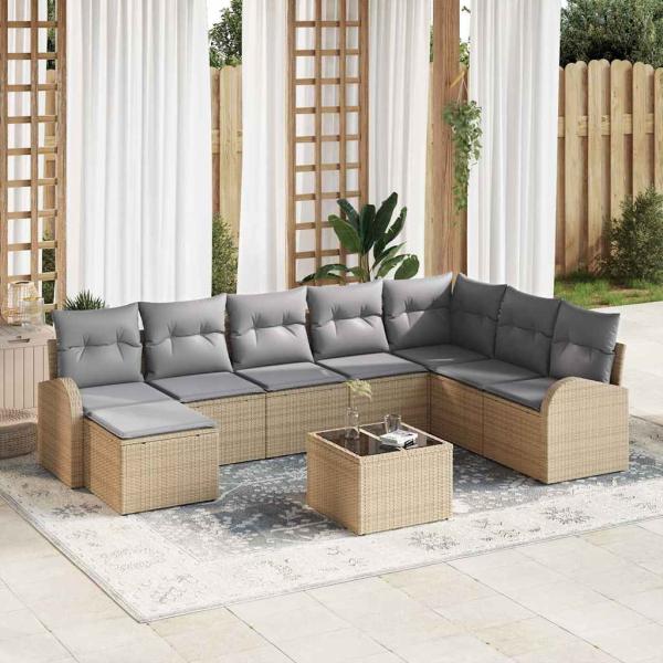 ARDEBO.de - Garten Sofa Set Set aus 9 Beige Rattan Garten Sofa Set