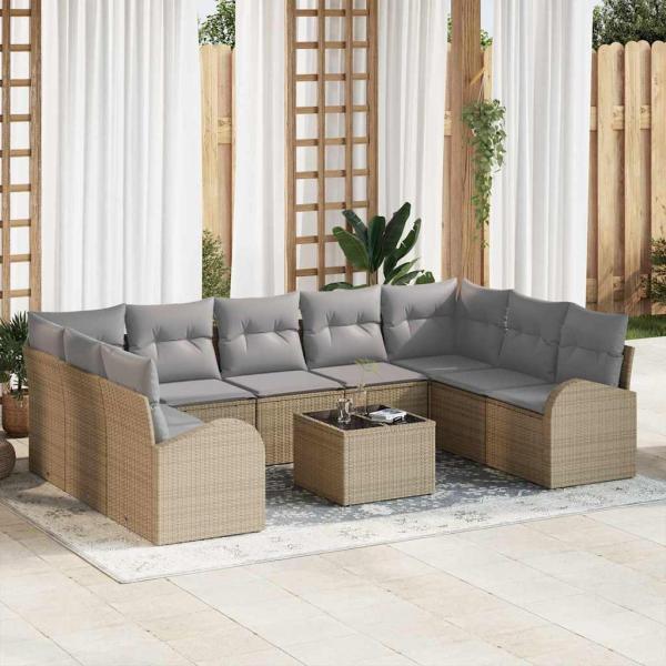 ARDEBO.de - 10-teiliges Garten-Sofa-Set mit Kissen Schwarz Poly Rattan