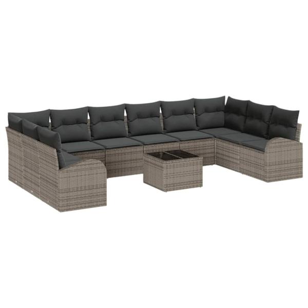 10-teiliges Garten Sofa Set mit Kissen Schwarz Poly Rattan