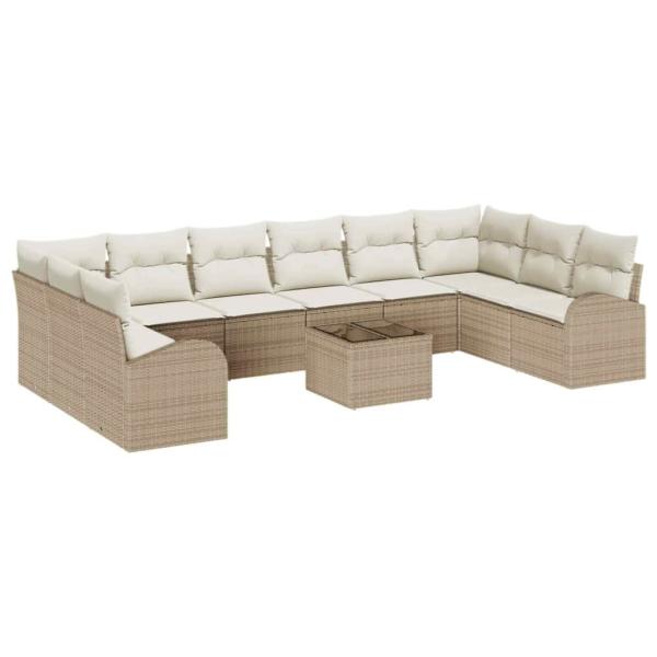 11 teiliges Garten Sofa Set mit Kissen Braun Rattan