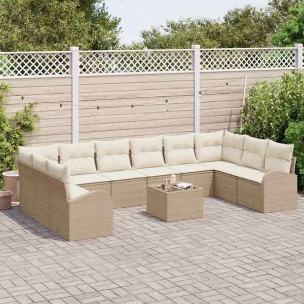11 teiliges Garten Sofa Set mit Kissen Braun Rattan