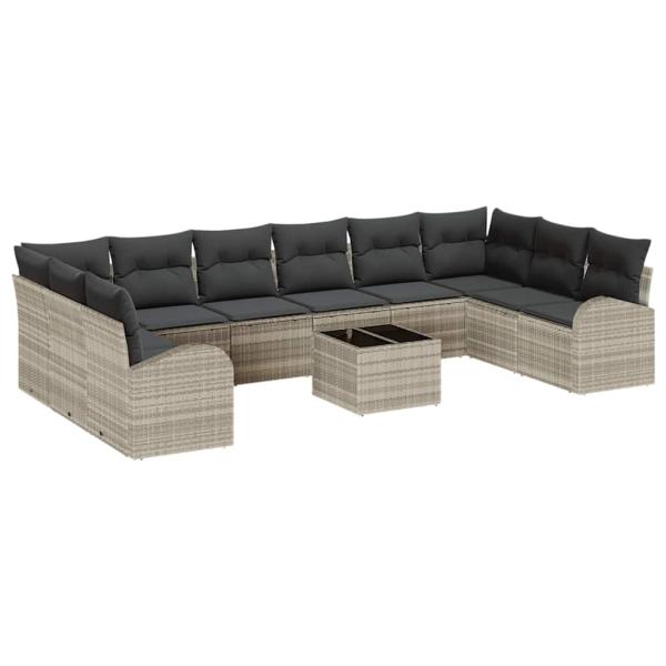 11 Teile Garten-Sofa-Set mit Kissen Grau Poly-Rattan