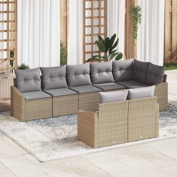 8-teiliges Garten Sofaset mit Kissen Beige Poly Rattan