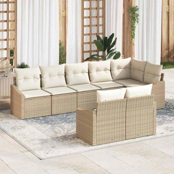ARDEBO.de - Garten-Sofa-Set 8 Teile Beige Rattan Outdoor-Sofa Rechteckig