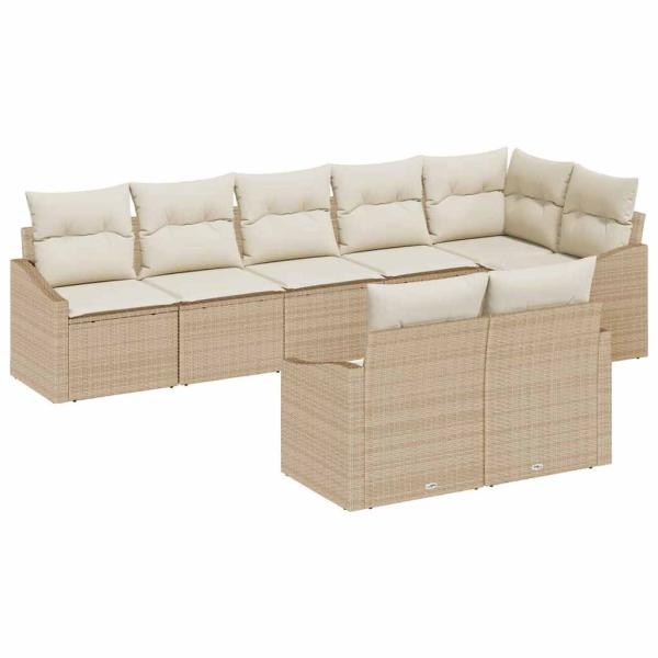 Garten-Sofa-Set 8 Teile Beige Rattan Outdoor-Sofa Rechteckig
