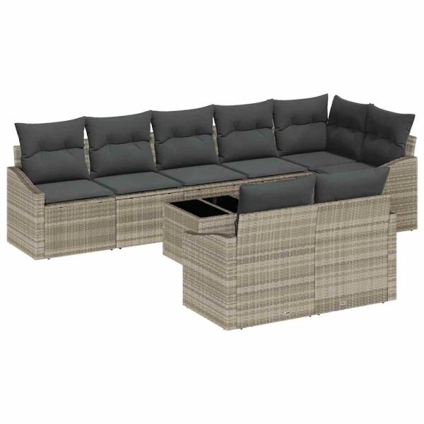 Garten-Sofa-Set Set aus 9 Teilen Hellgrau Rattan Outdoor-Sofa