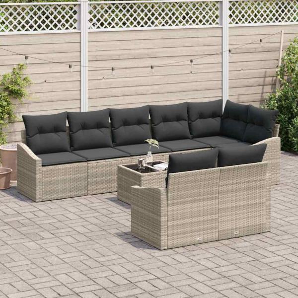 Garten-Sofa-Set Set aus 9 Teilen Hellgrau Rattan Outdoor-Sofa