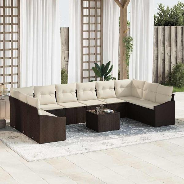 ARDEBO.de - 10-teiliges Garten-Sofa-Set mit Kissen in Grau Poly-Rattan