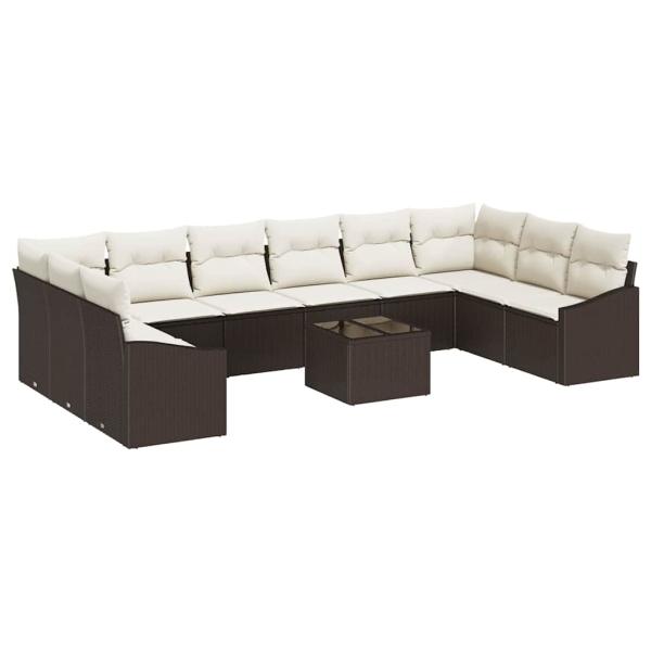 10-teiliges Garten-Sofa-Set mit Kissen in Grau Poly-Rattan