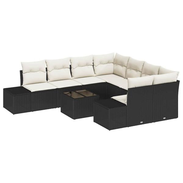 9-teiliges Garten-Sofa-Set mit Kissen Schwarz Poly-Rattan
