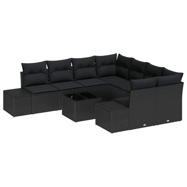 Garten-Sofa Set Set aus 9 Teilen Schwarz