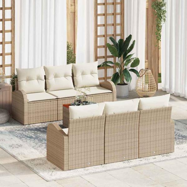 ARDEBO.de - 7-teiliges Garten-Sofa-Set mit Kissen Beige Poly Rattan Akazie