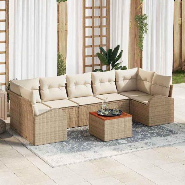 ARDEBO.de - 8-teiliges Garten Sofa Set mit Kissen Beige Poly Rattan Akazie