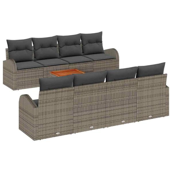 9-teiliges Garten-Sofa-Set mit Kissen Grau Poly-Rattan Akazie