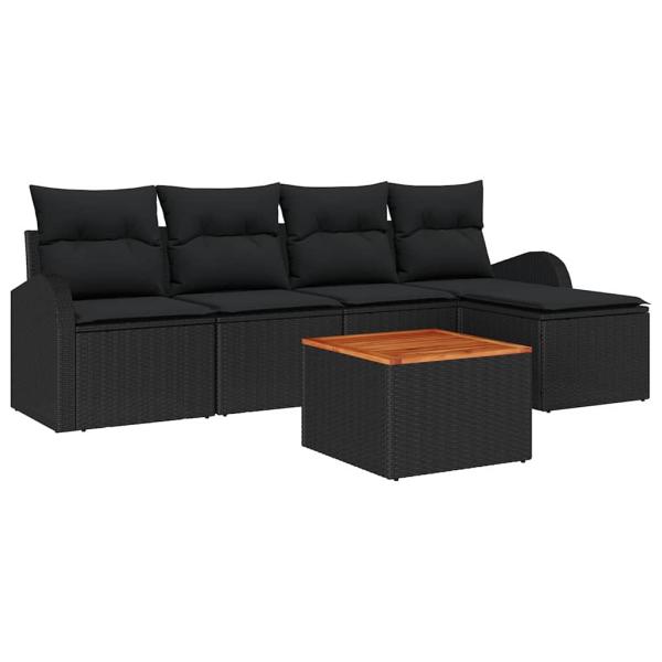 6-teiliges Garten Sofa Set mit Kissen Schwarz Poly-Rattan Akazie