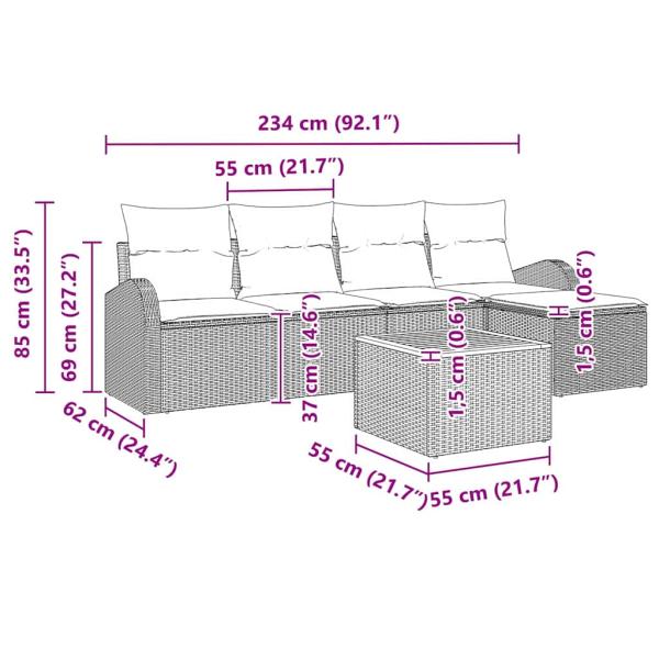 6-teiliges Garten Sofa Set mit Kissen Schwarz Poly-Rattan Akazie